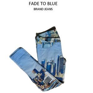 Fade to Blue City Skyscraper pattern Super Skinny Jeans Size 27